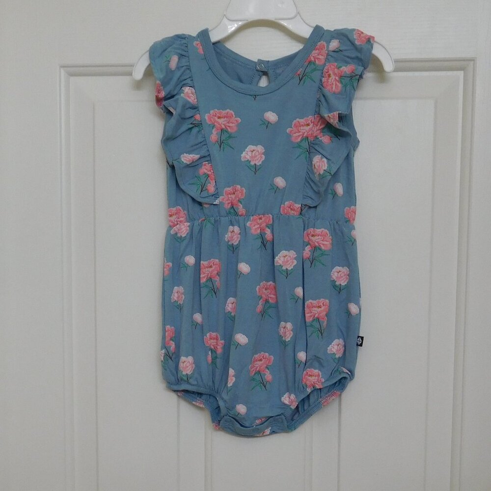 NWT Kyte Baby Blue Pink Peach Peony Floral Bubble Romper sz 3t